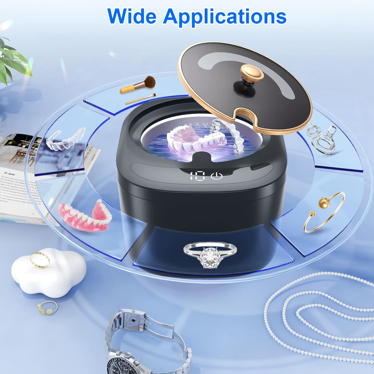 Imountek 45kHz Ultrasonic Cleaner for Dentures, Ultrasonic Retainer Cleaner with UV Lights 3 Modes 230ML Capacity for Denture Mouth Guard Aligner Dental Trays Braces Jewelry