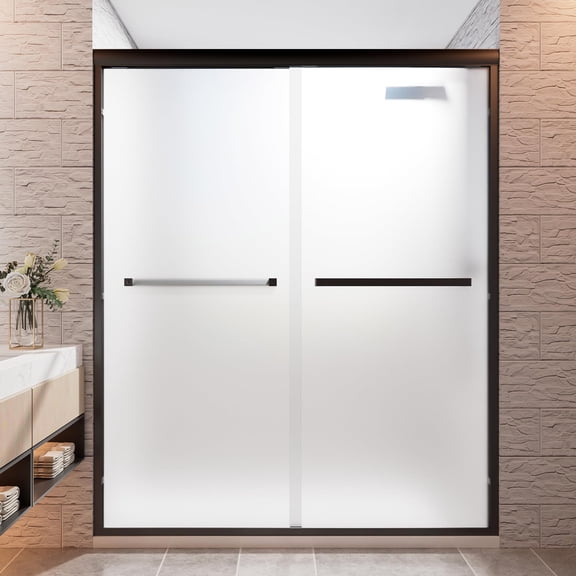 56–60" W × 72" H Sliding Glass Shower Doors, Frosted Width Adjustable Aluminum Framed Double Bypass, Soft-Close, Matte Black, 6mm Tempered Glass