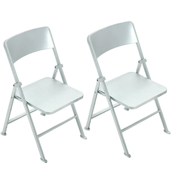 KAKOWELY Adorable Miniature Folding Chair for Decoration Made of PVC Silver Color Smooth Surface 2 Pieces,5.91"X3.7"X3.31"