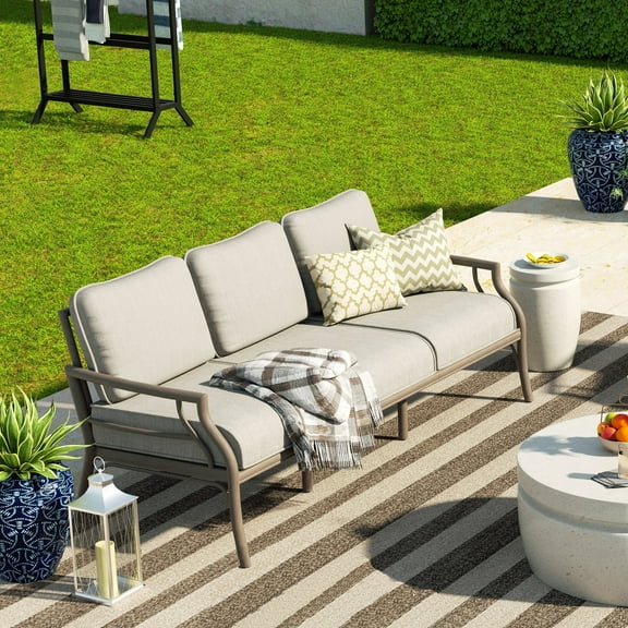 Ulax Furniture Outdoor/Indoor Aluminum Patio 3 Person Sofa Chair with Olefin Cushions