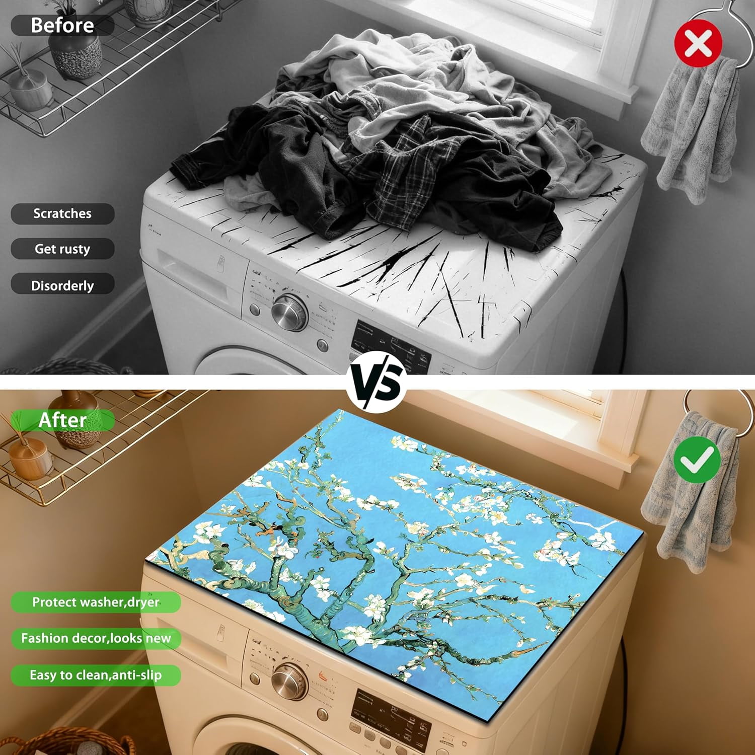 Washer and Dryer Covers for the Top 23.6" X 19.7", Washer and Dryer Top Protector Mat, Non Slip Washing Machine Dust Cover Pad for Laundry Room Kitchen Home Decor