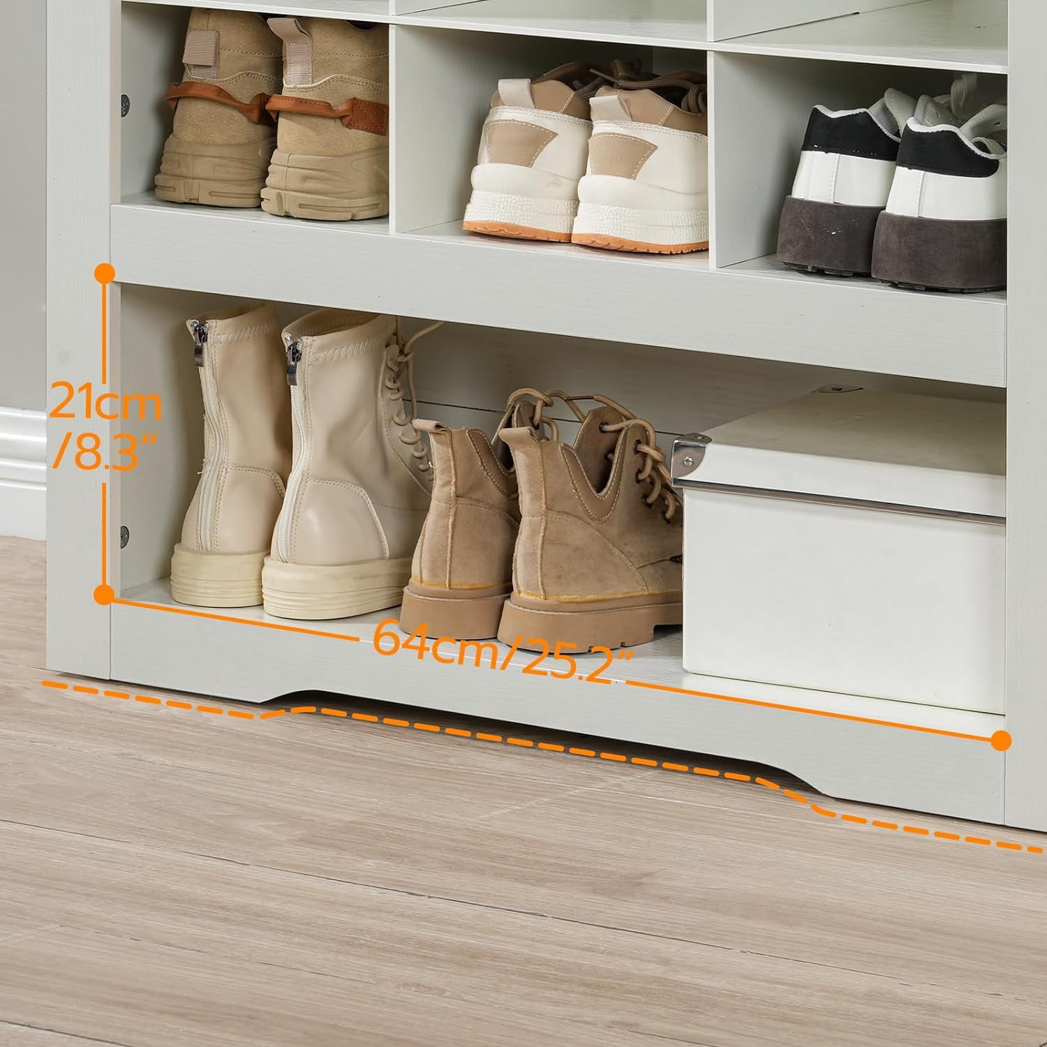 HOOBRO Heavy Duty 8-Tier Shoe Rack with 24 Cubbies & 3 Hooks, White