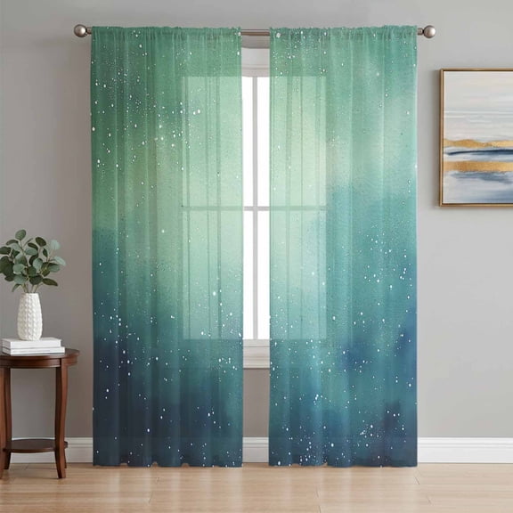 Teal Green Starry Night Sheer Curtains 72 Inch Length 2 Panels Set, Modern Vintage Scenery Voile Window Treatment Rod Pocket Curtains Sheers Drapes for Bedroom/Living Room/Kitchen 52"x72"x2