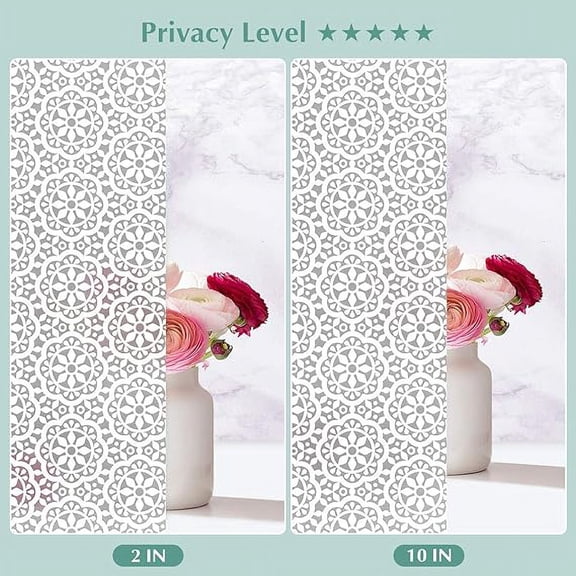 Frosted White Lace Window Film,Heat Control Privacy Window Film,Static Cling Glass Door Coverings Window Sticker Removable Non-Adhesive Uv Blocking Window Tinting Film for Home(17.7x78.7 Inches)