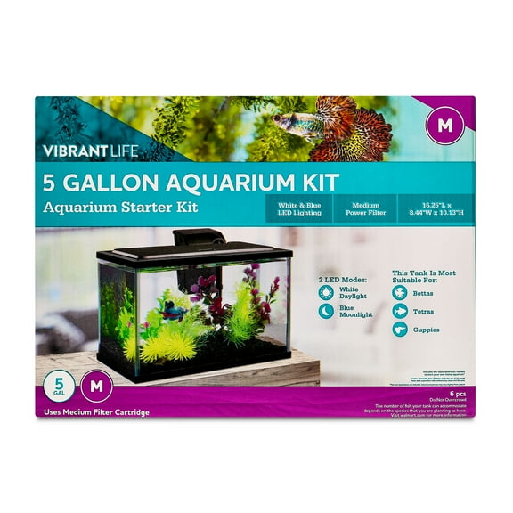 Vibrant Life 5 Gallon Aquarium Starter Kit with Blue & White LED Lights