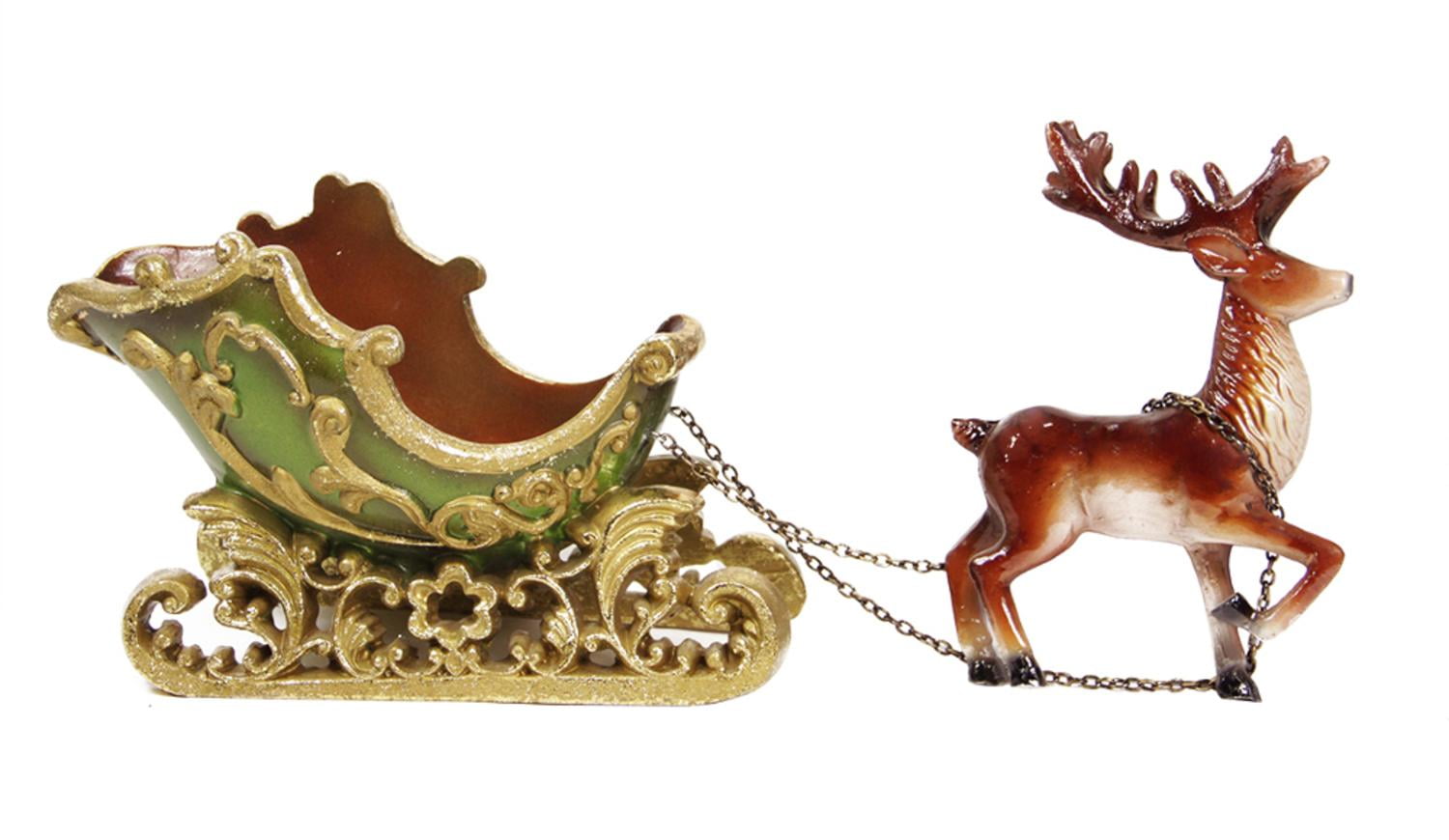 7 5 Elegant Green And Gold Sleigh With Reindeer Table Top 7 5 Elegant Green And Gold Sleigh With Reindeer Table Top Decoration