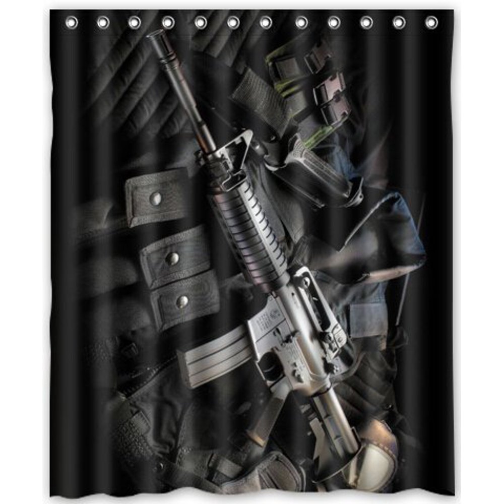 GreenDecor Gun Waterproof Shower Curtain Set with Hooks Bathroom Accessories Size 60x72 inches