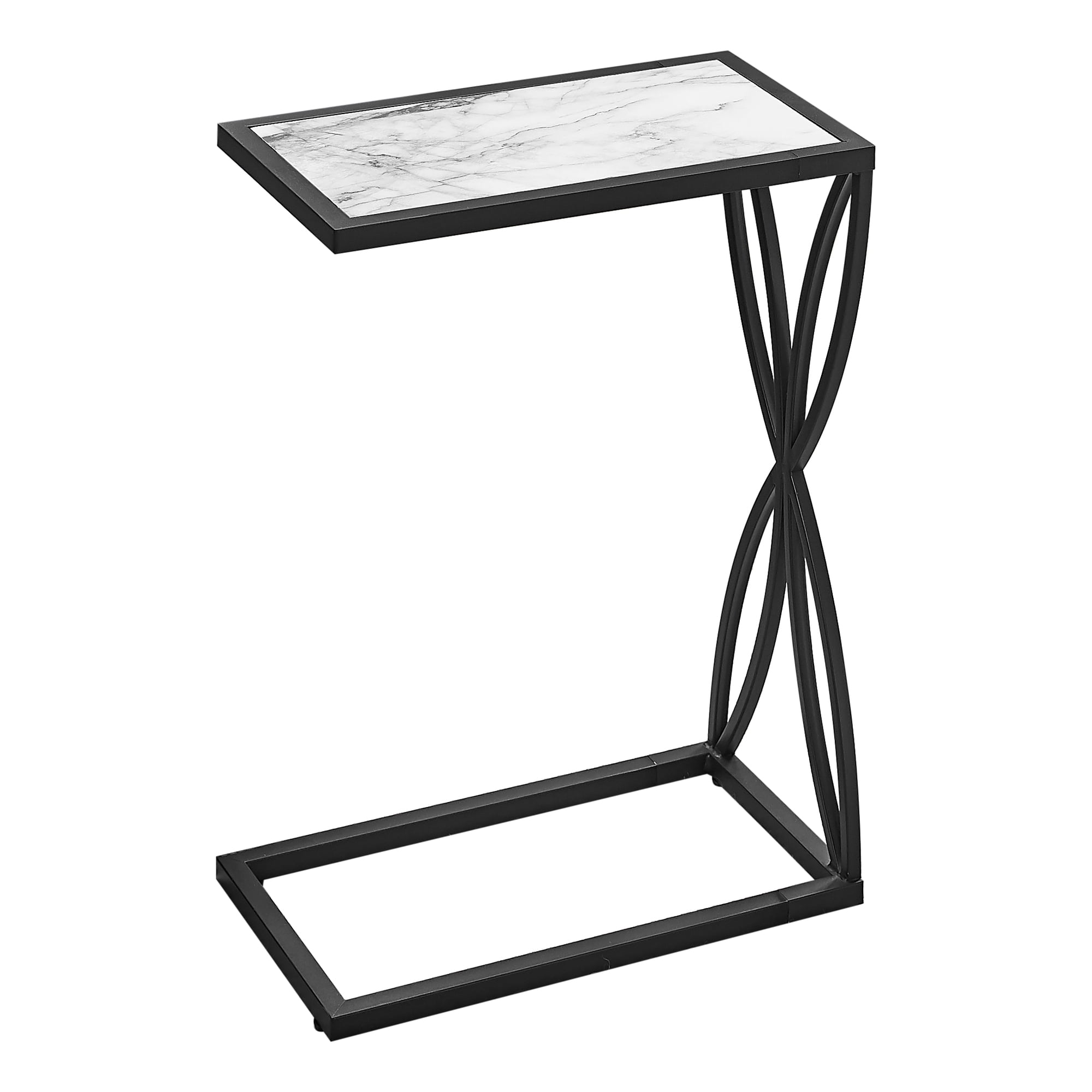 Accent Table 25"H White MarbleLook/Black Metal