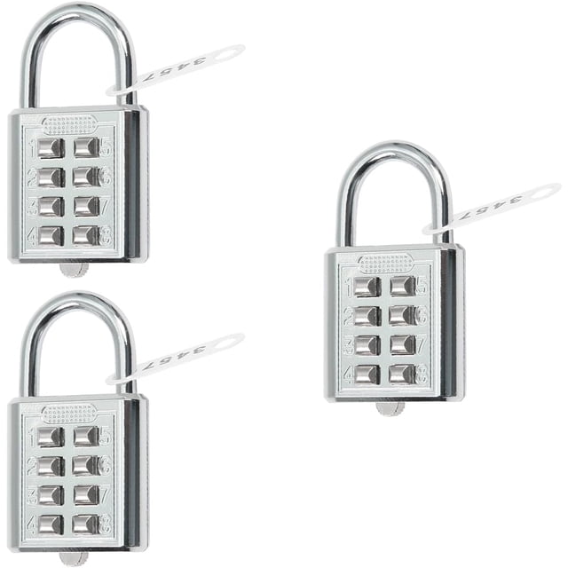 HUGFEGWE 8 Digit Button Combination Security Padlock Digital Lock for Suitcase Luggage Drawer Door Toolbox,fixed gym cabinet door toolbox padlock gym sports school and employee lock,Silver White 3PCS
