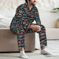 thumbnail image 7 of Fuzoiu Colorful Fish Print Men's Long-Sleeved Pajama,Lounge Button Down Nightwear,Mens Notch Collar Pajama Set -Large, 7 of 7