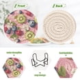thumbnail image 4 of Yayeee 6 PCS Drink Coasters with Holder Set Woven Absorbent Round Tabletop Hot Pad, Pink Blueberries, 4 of 7