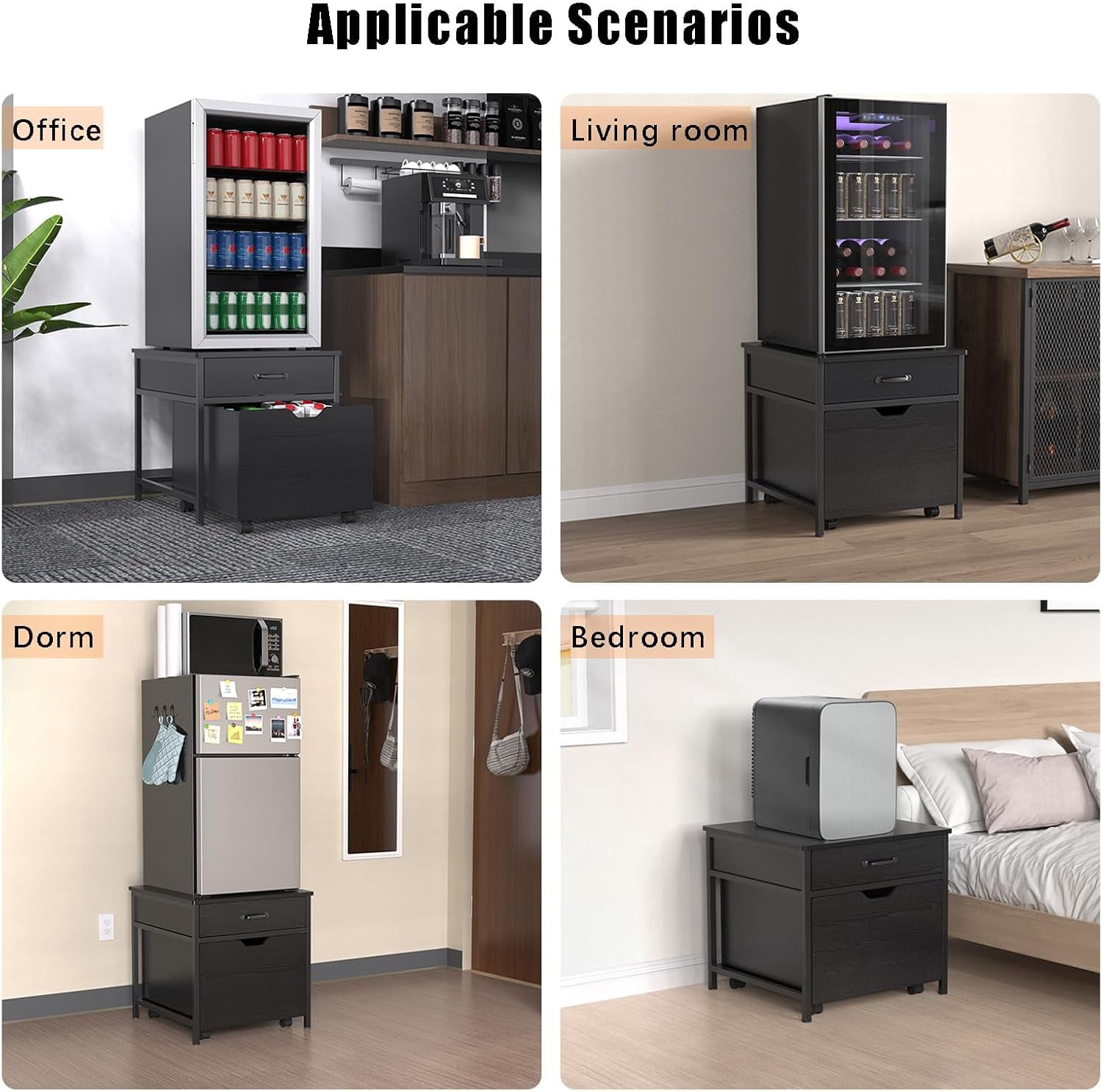 Mini Fridge Stand with Storage, Heavy Duty Mini Fridge Table with Rolling Cabinet 220LBS Capacity Tabletop for Dorm, Apartment,Office, Bedroom