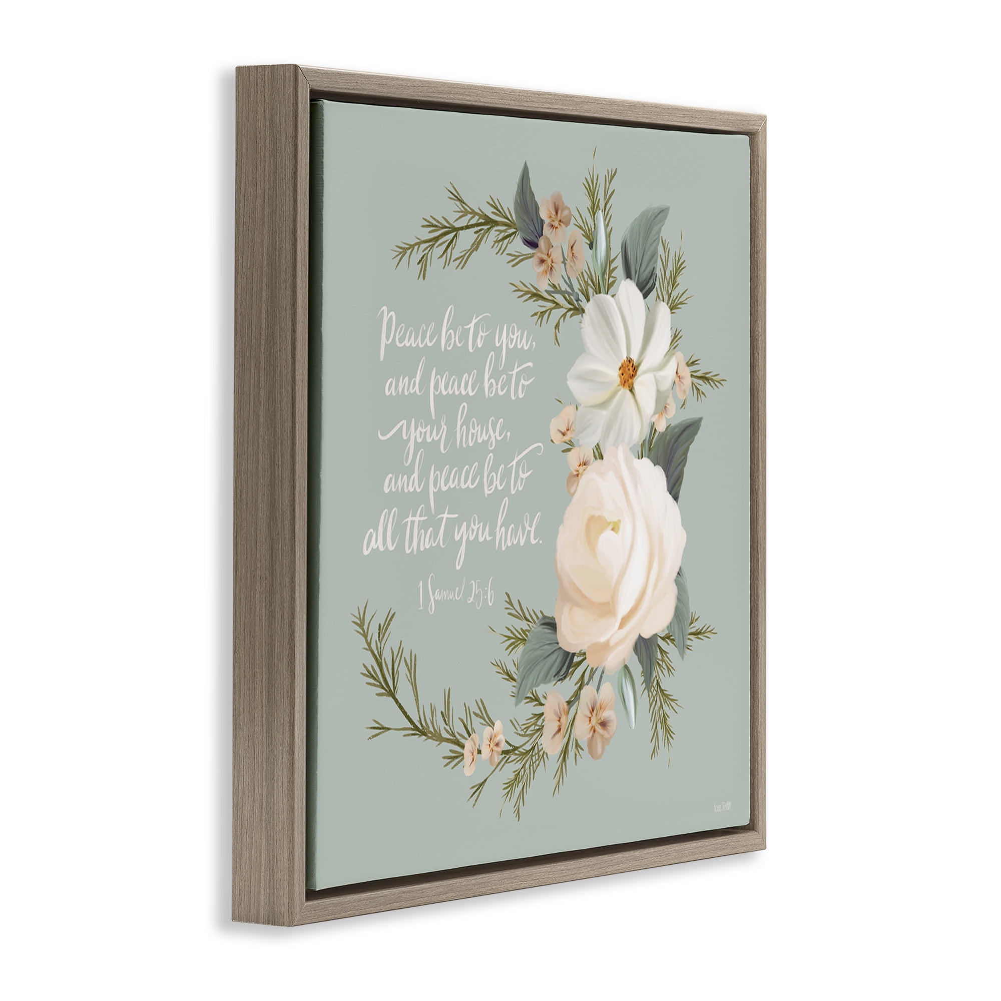 Stupell Industries Peace Be To You Prayer Plants & Flowers Painting Brown Floater Framed Canvas Art Print Wall Art, 18 x 18