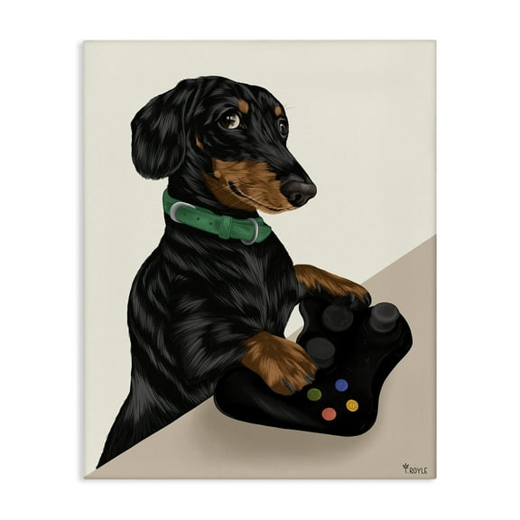 Stupell Industries Gamer Dachshund Dog Animals & Insects Painting Gallery Wrapped Canvas Art Print Wall Art, 16 x 20
