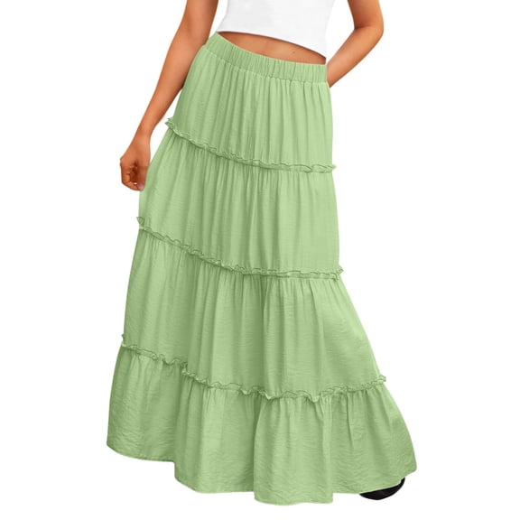 Girls Boho Maxi Skirt Casual Elastic High Waist Summer Dress Swing Tiered A Line Dress for Teens Girls Size 4-15 Years