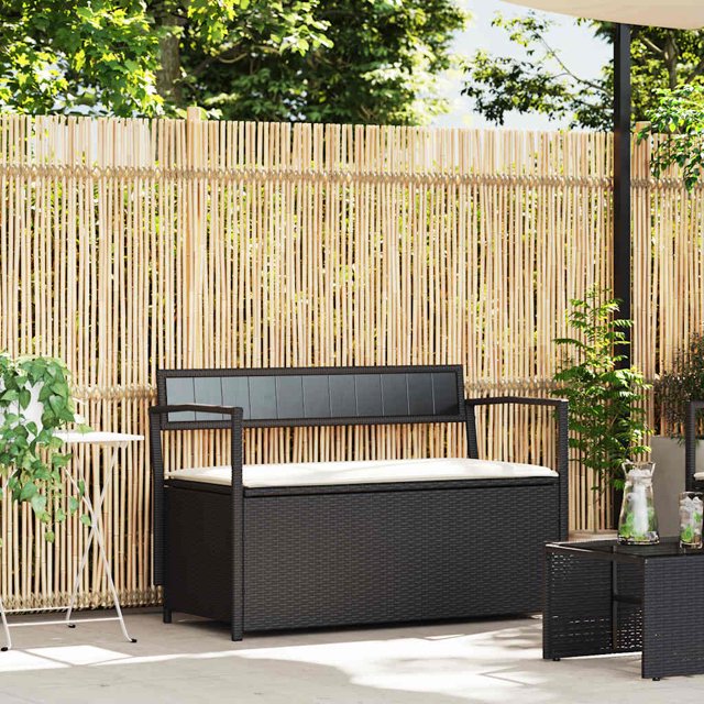 vidaXL Banc de Rangement de Jardin avec Coussin en Rotin Poly Noir