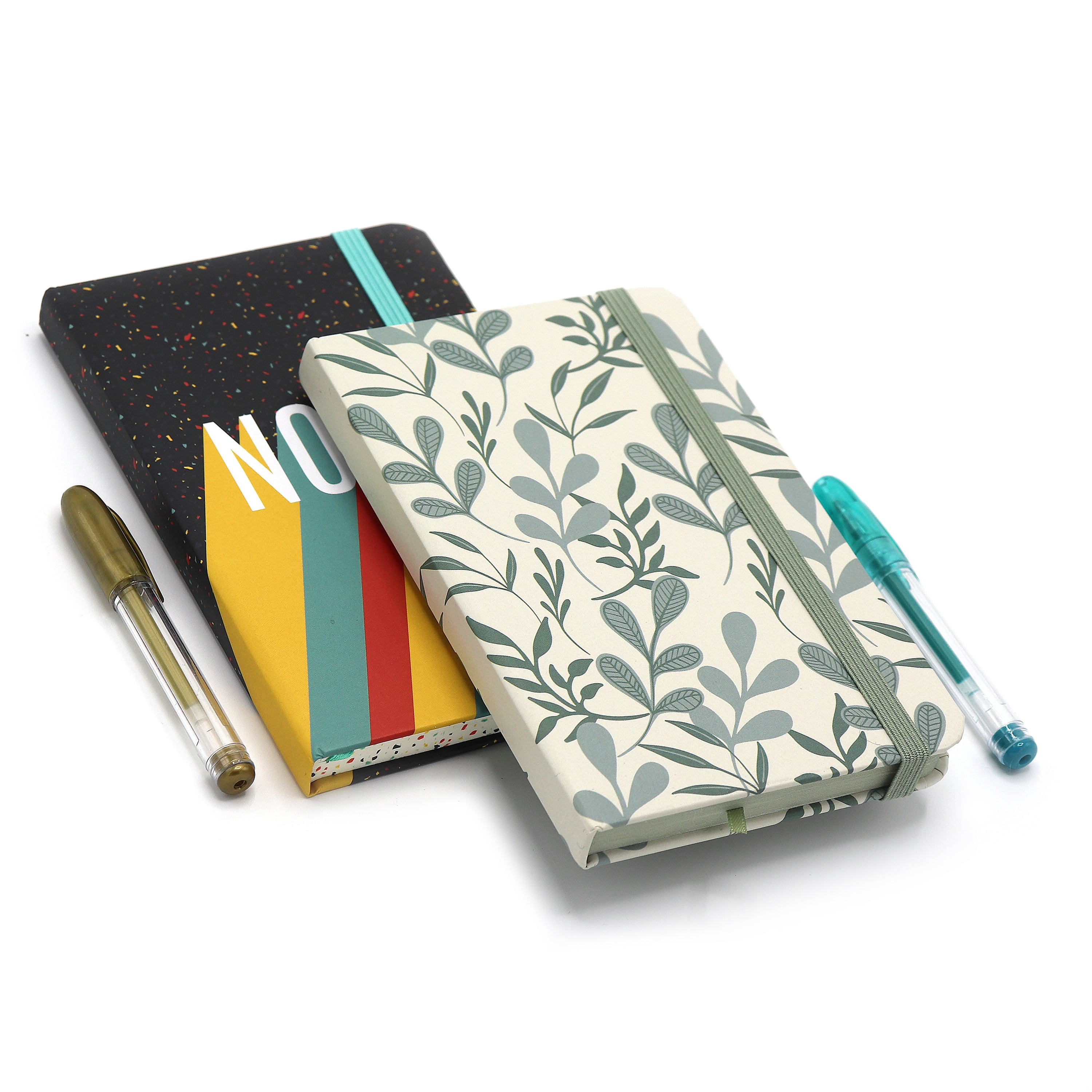 Gwen Studios 6.5" x 4" Elastic Closure Mini Journal Notepad and Gel Pen, Blank Pages, 2 Designs, 50 Pages