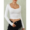 thumbnail image 3 of KelaJuan Womenacute;s Spring Summer Fitted Crop Tops Long Sleeve Low Cut Solid Color Slim T-shirt, 3 of 6