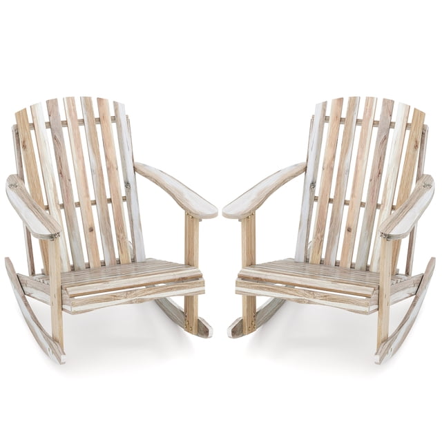 Gymax 2PCS Adirondack Rocking Chair w/Slatted Seat & High Fanned Back for Backyard