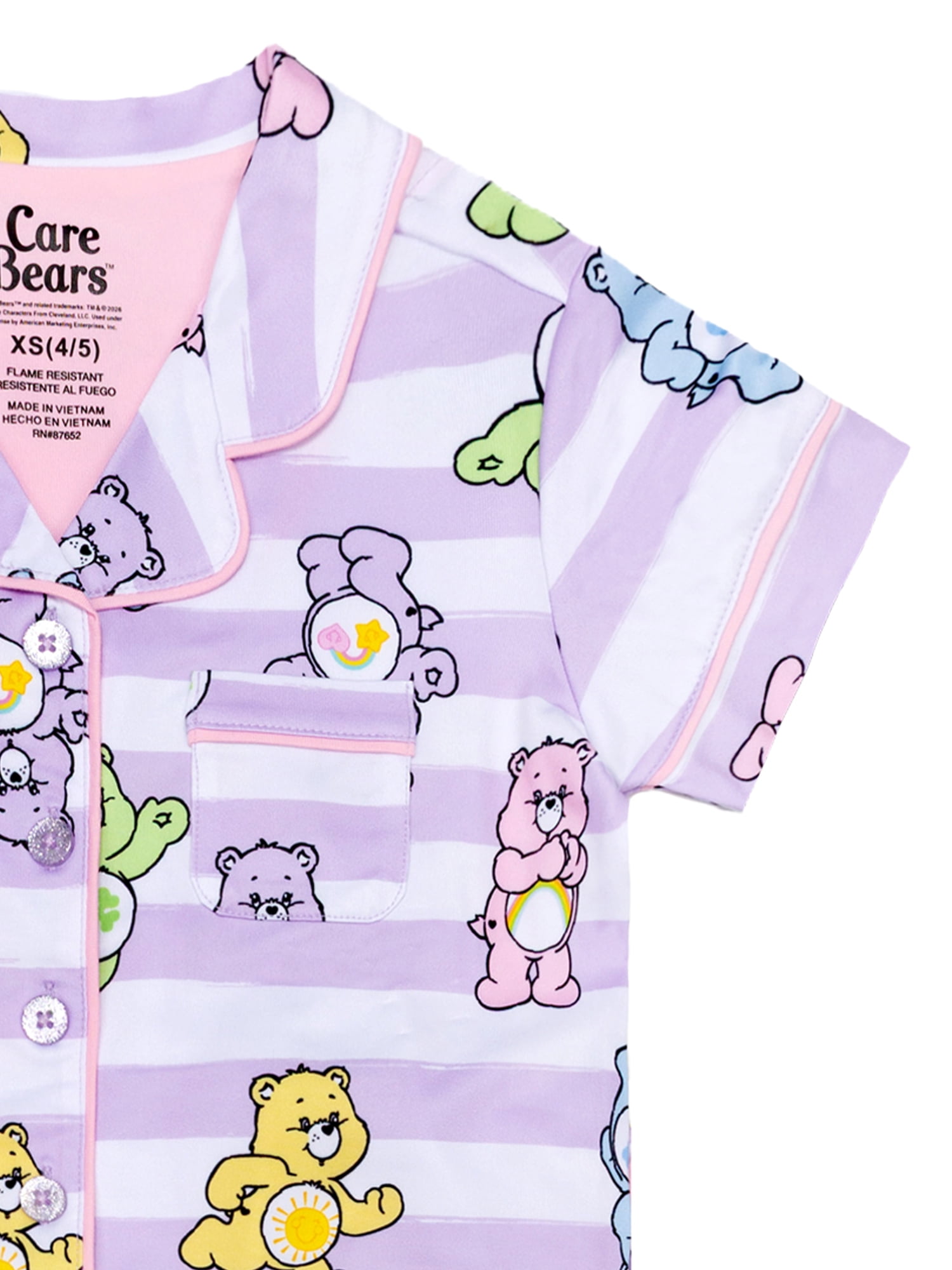 Care Bears Girls Button Front Top and Shorts Pajama Set, 2-Piece, Sizes 4-12