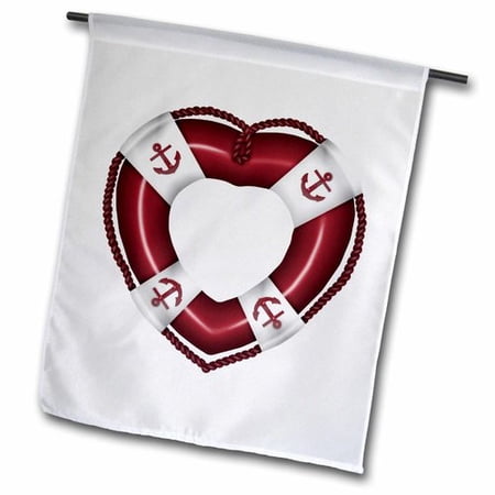 3dRose Red and White Heart Shaped Life Preserver  Garden Flag  12 by 18-Inch