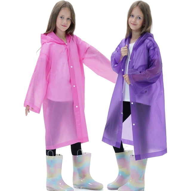 Lot de 2 Imperméables pour Enfants, Ponchos de Pluie Réutilisables avec Capuchon et Manches Imperméables