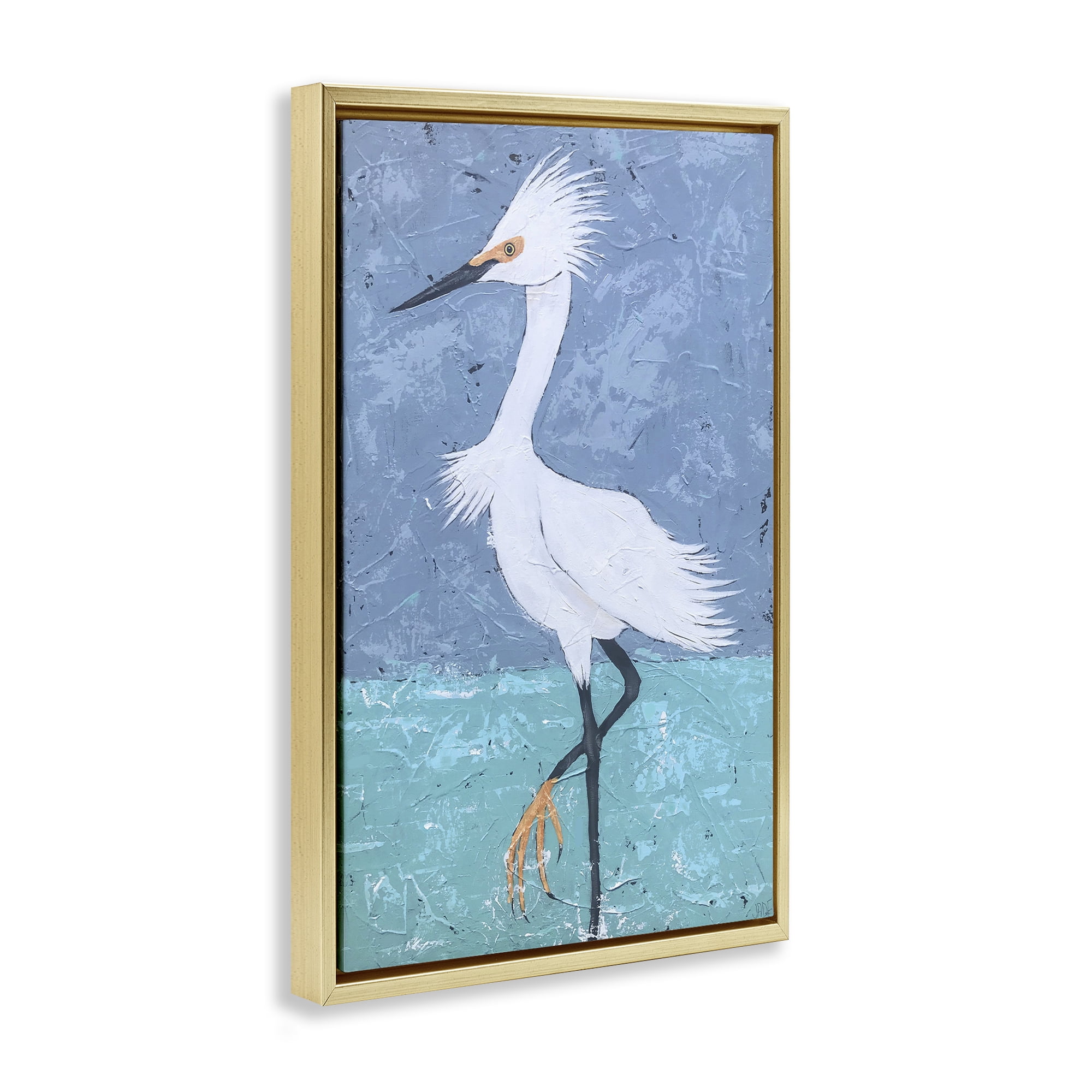 Stupell Industries Sea Bird Stepping Animals & Insects Painting Gold Floater Framed Canvas Art Print Wall Art, 17 x 25