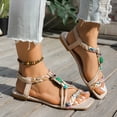 thumbnail image 2 of Flat Sandals for Women Bohemia Beaded Open Square Toe Beach Shoes 2026 Summer Vacation Dress Shoes Green Size 7, 2 of 5