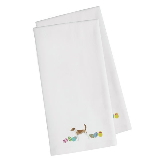 American Foxhound Easter White Embroidered Towel Set of 2