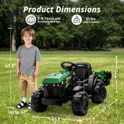 Hikiddo 24 Volt Ride on Toys, Kids Electric Ride On Tractor with Trailer - Green