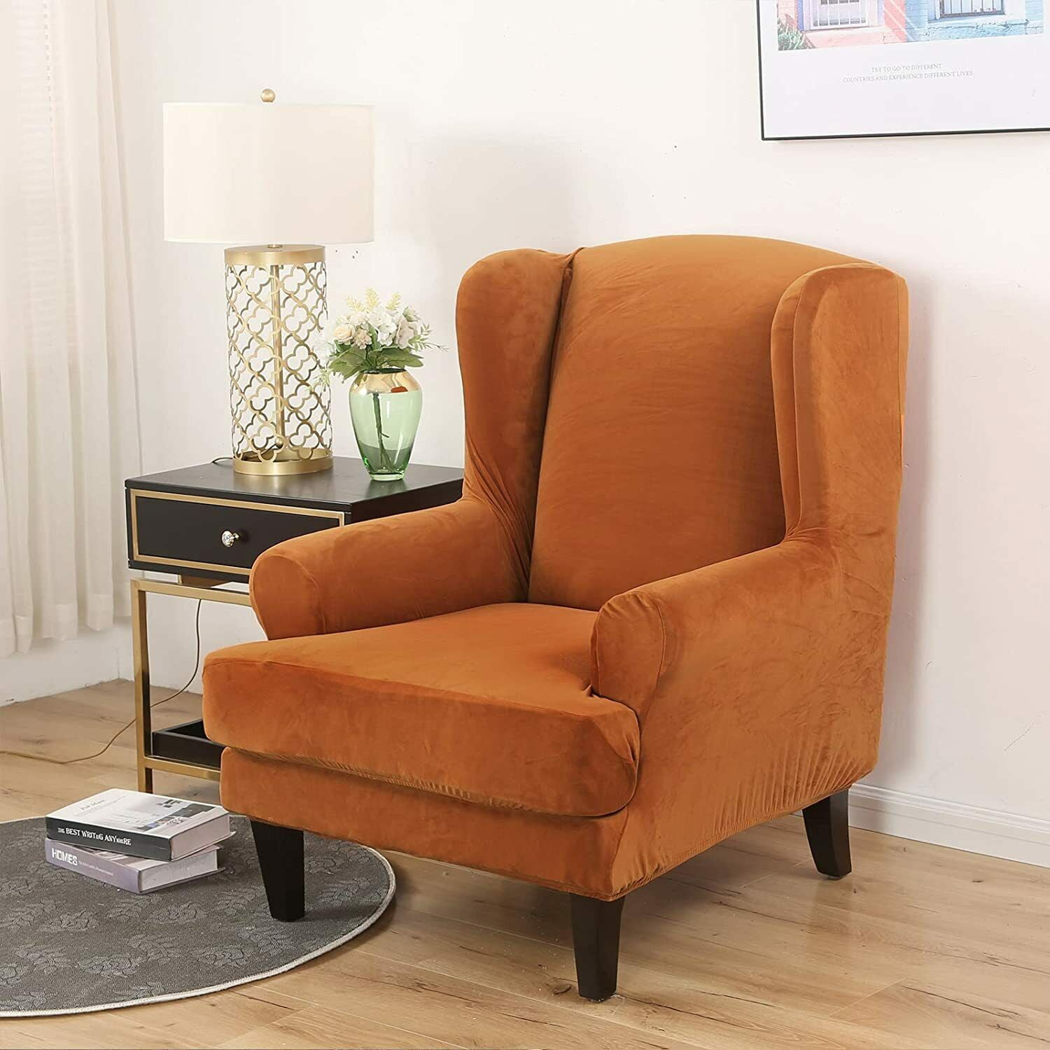 SHANNA Wingback Chair Slipcover Sofa Furniture Protector 2-Piece Armchair Covers with Seperate Seat Cushion Cover