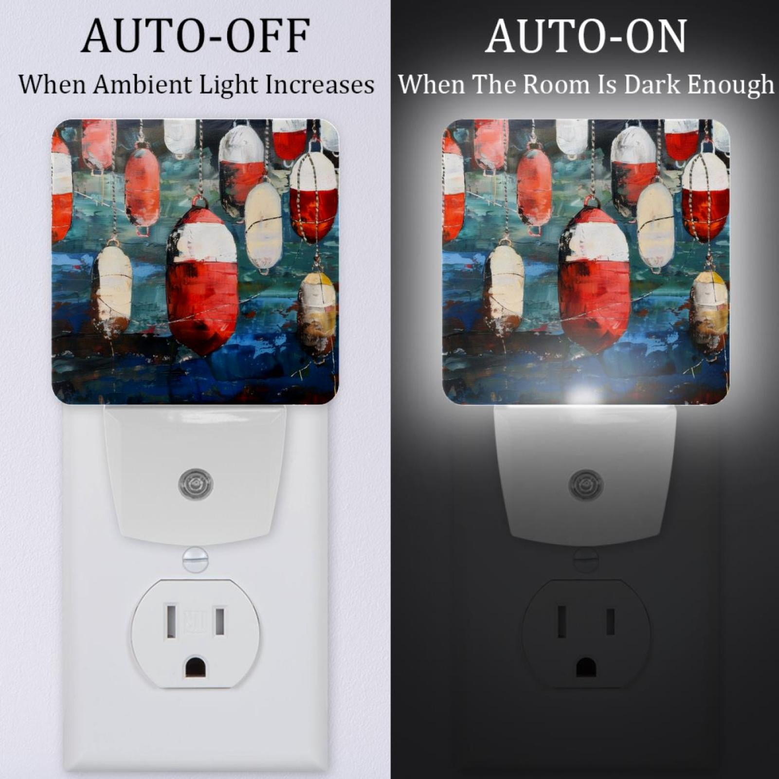 PhooArto Buoy Painting Nautical Plug in LED Night Light Auto Sensor Dusk to Dawn Decorative Night for Bedroom, Bathroom, Kitchen, Hallway, Stairs, Baby's Room, Energy Saving