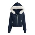 thumbnail image 3 of QIYAGBSA Hoodies for Women Zip Up Collar Hooded Sweatshirt with Pockets Ribbed Cuffs Casual Winter Outwear (Navy, 2XL), 3 of 9