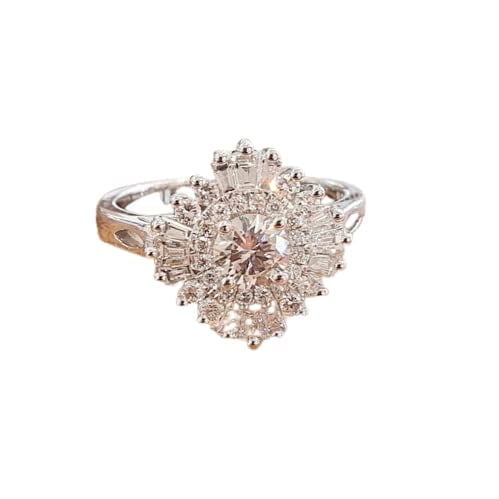 HeartsAndYou 3.5ct Round Cut Moissanite Engagement Ring for Women Sunburst Ballerina 18k White Gold over Silver