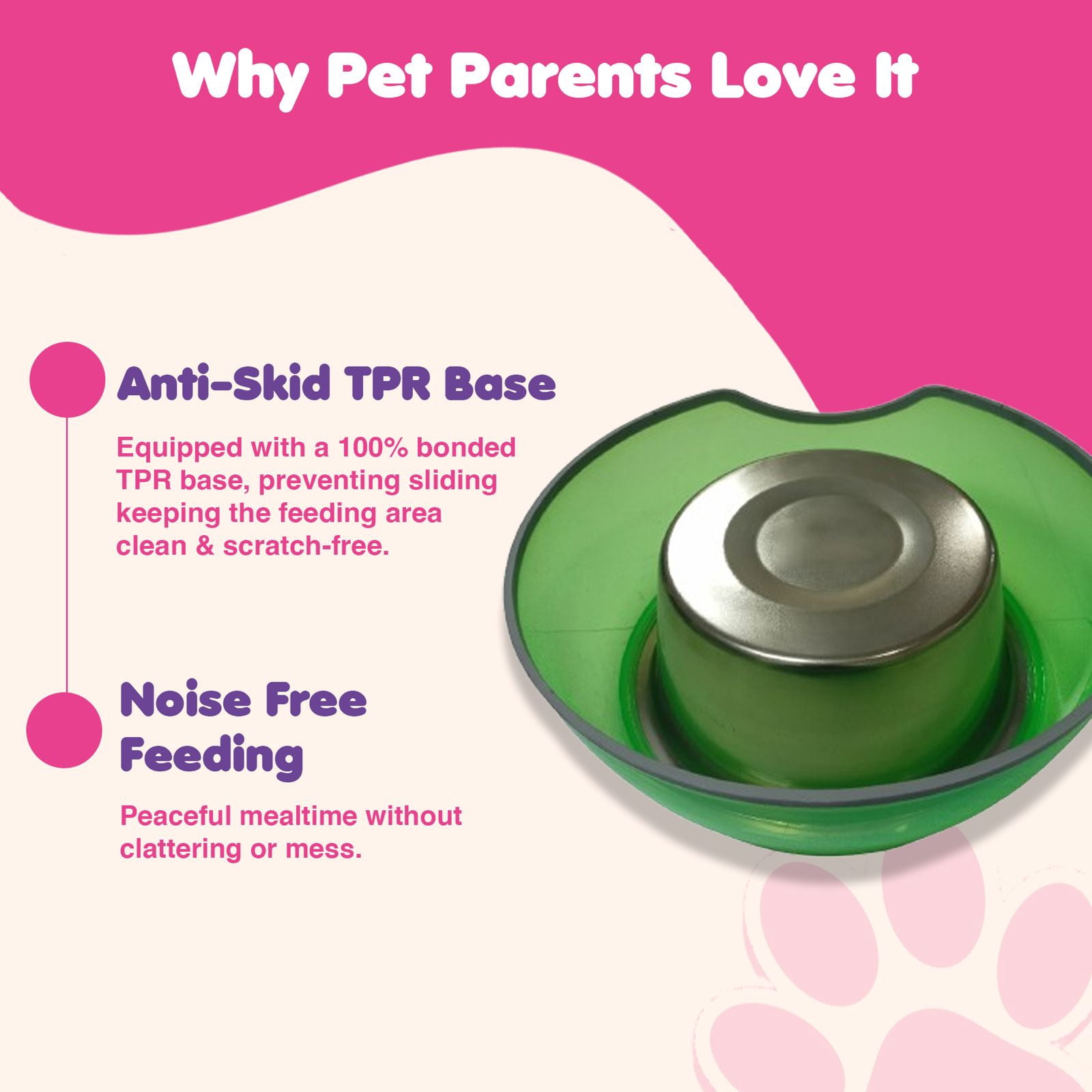 Happinesque 1Pc Stainless Steel Dog & Cat Bowl with Pellucid Plastic, Anti Skid, Non Tip, 4 Cups (Green)