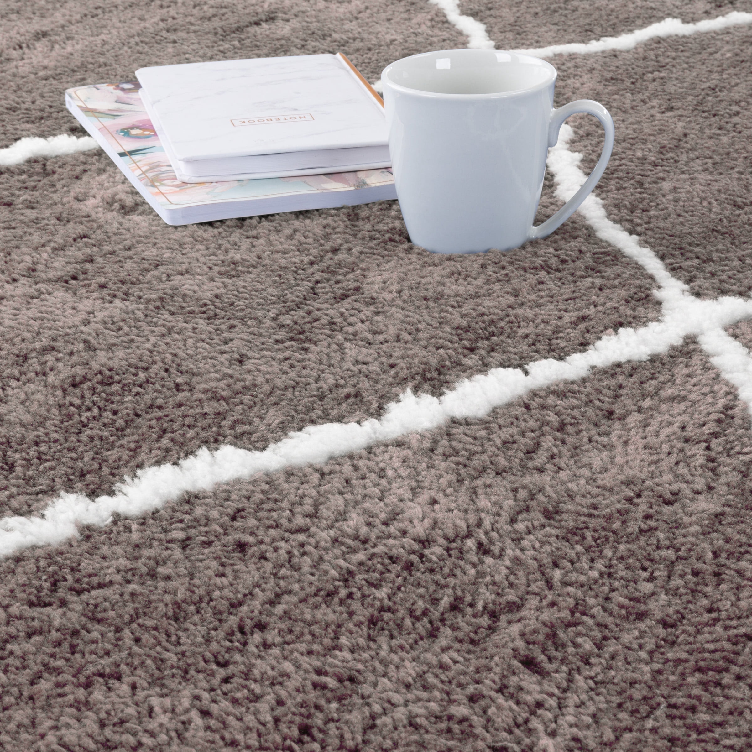 Somerset Home Diamond Shag Area Rug for Living Room - Plush Gray & Ivory(5’3”x7’7”)