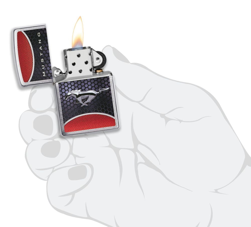 Zippo Ford Mustang Design Brushed Chrome Pocket Lighter