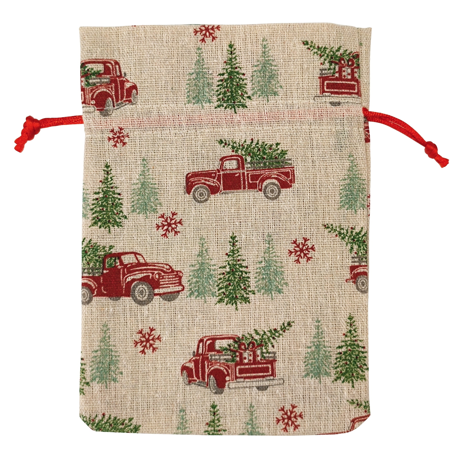 Holiday Time 5 Compte Multi couleur sacs de tissu camion modèle avec cordon 5 "par 7" pour le stockage des emballages de Noël 5CT TRUCK - FRENCH