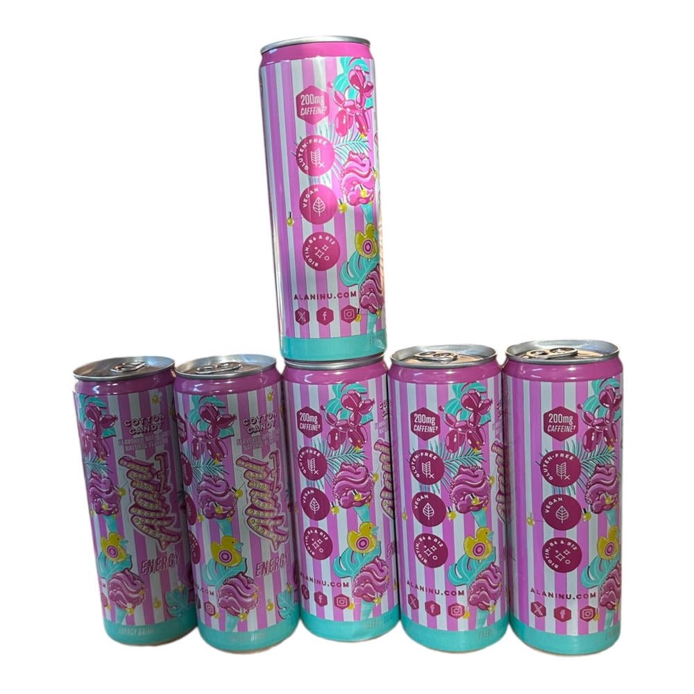 New Alani Energy Drinks Cotton Candy - Sugar-Free, Low-Calorie, 200mg Caffeine, Energy Boost Drink 12 fl oz (Pack of 6)