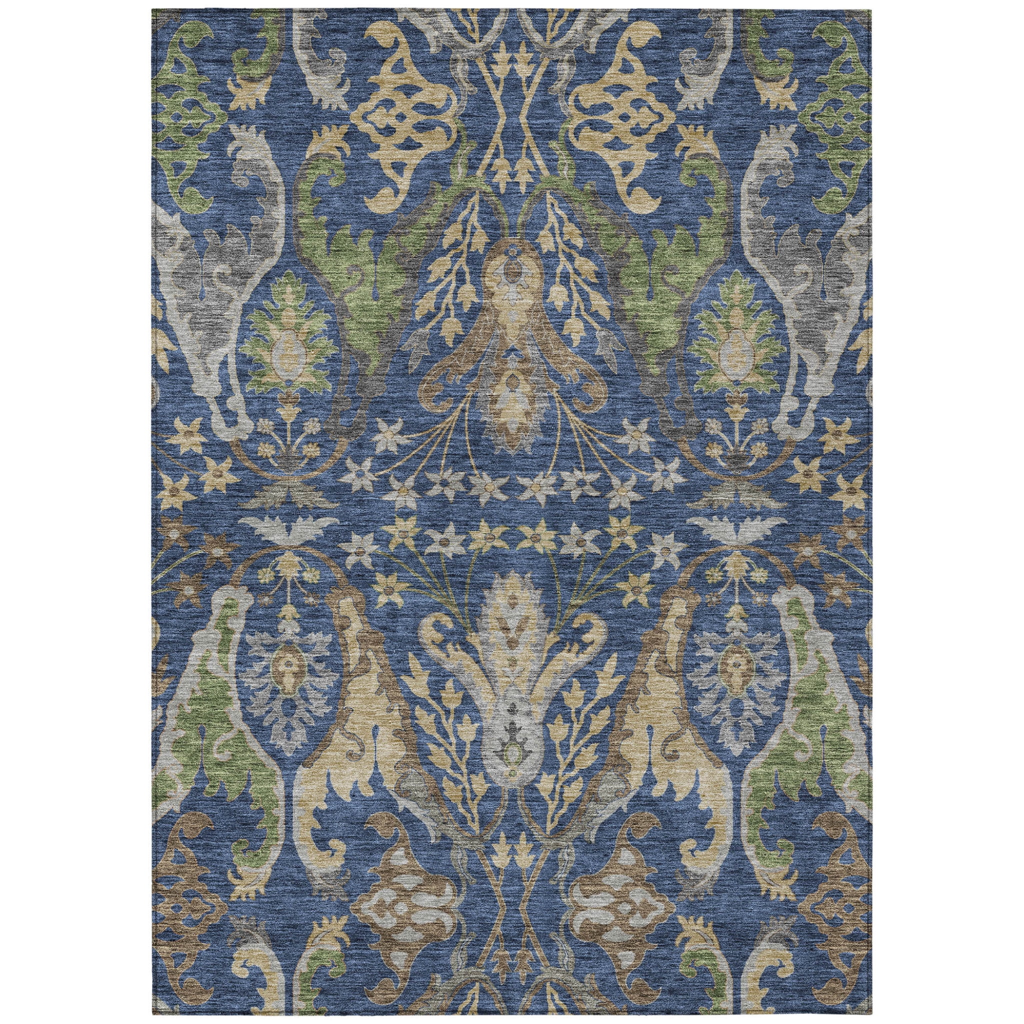 HomeRoots 605290 5 x 8 ft. Navy Blue, Green & Brown Floral Washable Indoor & Outdoor Rectangle Area Rug