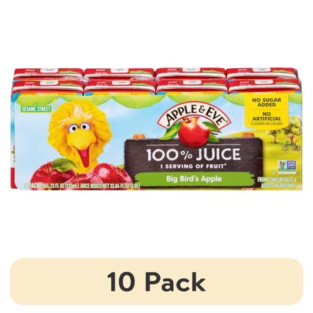 (10 pack) Apple & Eve Big Bird 100% Apple Juice, 4.23 fl oz, 8 Count