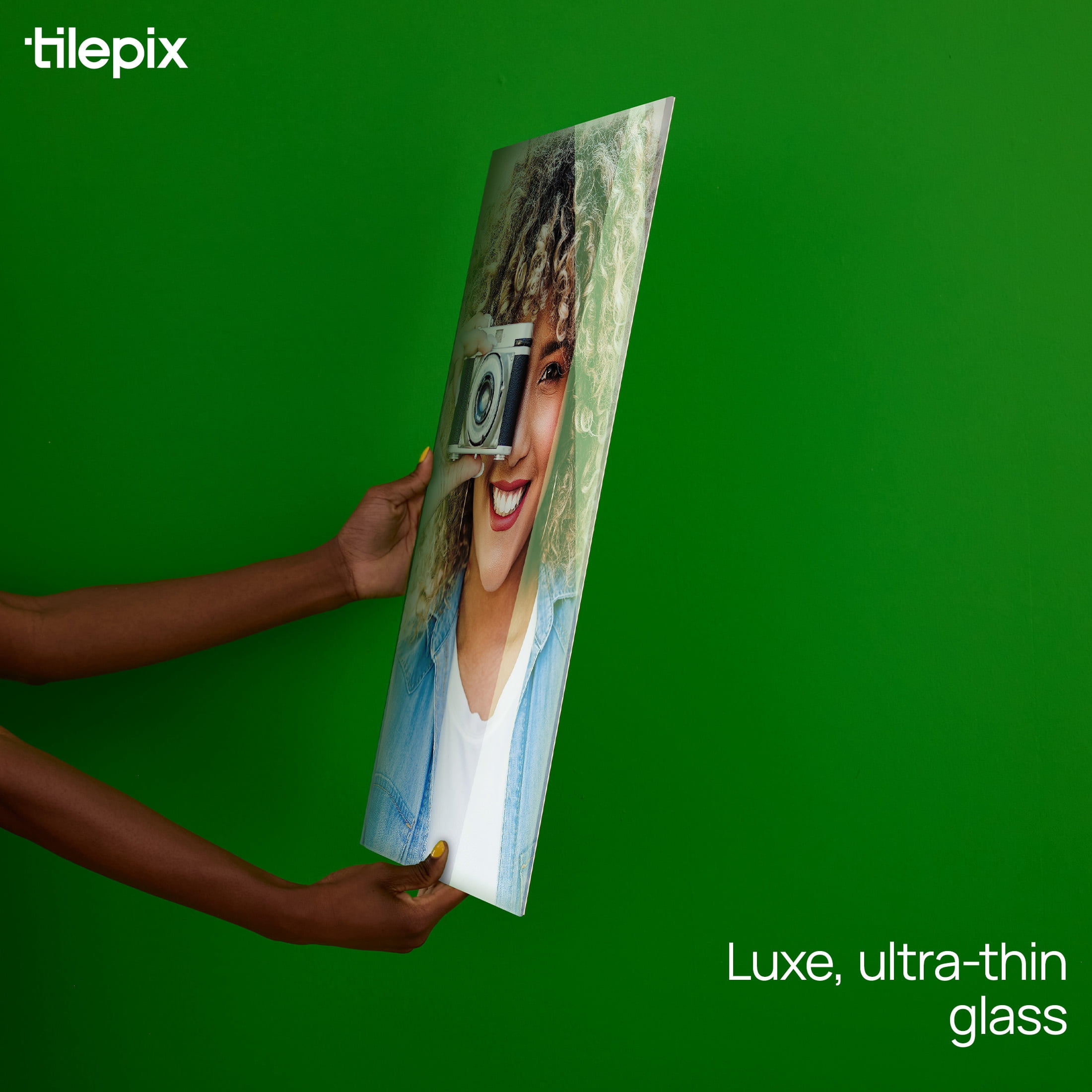 TilePix Glass Premium 16x24 Glass Picture Tile - Customizable Magnetic Photo Tile Picture Frame, Nail-Free Hanging Photo Tile