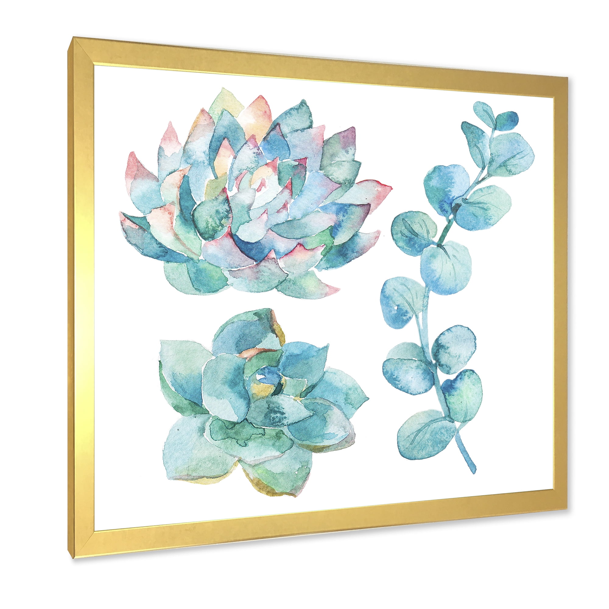 Designart 'Succulents and Eucalyptus Leaves' Traditional Framed Art Print