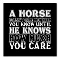 thumbnail image 1 of DistinctInk Custom Bumper Sticker - 8" x 8" Decorative Decal - Black Background - Horse Doesn't Care How Much You Know, 1 of 2
