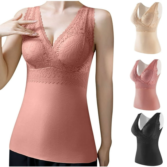 YHAJDS Women Fall Winter Sleepwear,Sleepwear With Built In Bra,Thermal Tank Top Women,Plus Size Warm Fleece Tank Top,Inner Wear Undershirt For Fall And Winter