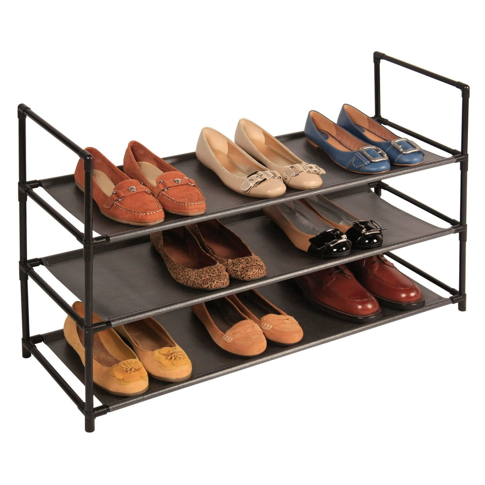 Richards Homewares 3 Tier Free Standing Shoe Rack, Fabric, Black