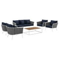thumbnail image 2 of Modway Stance 6 Piece Outdoor Patio Aluminum Sectional Sofa Set in White Navy, 2 of 10