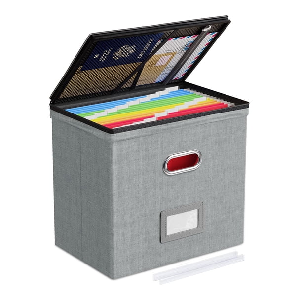 Caja organizadora de archivos Oterri de 32 x 21 x 30 cm con tapa y bolsillos de malla
