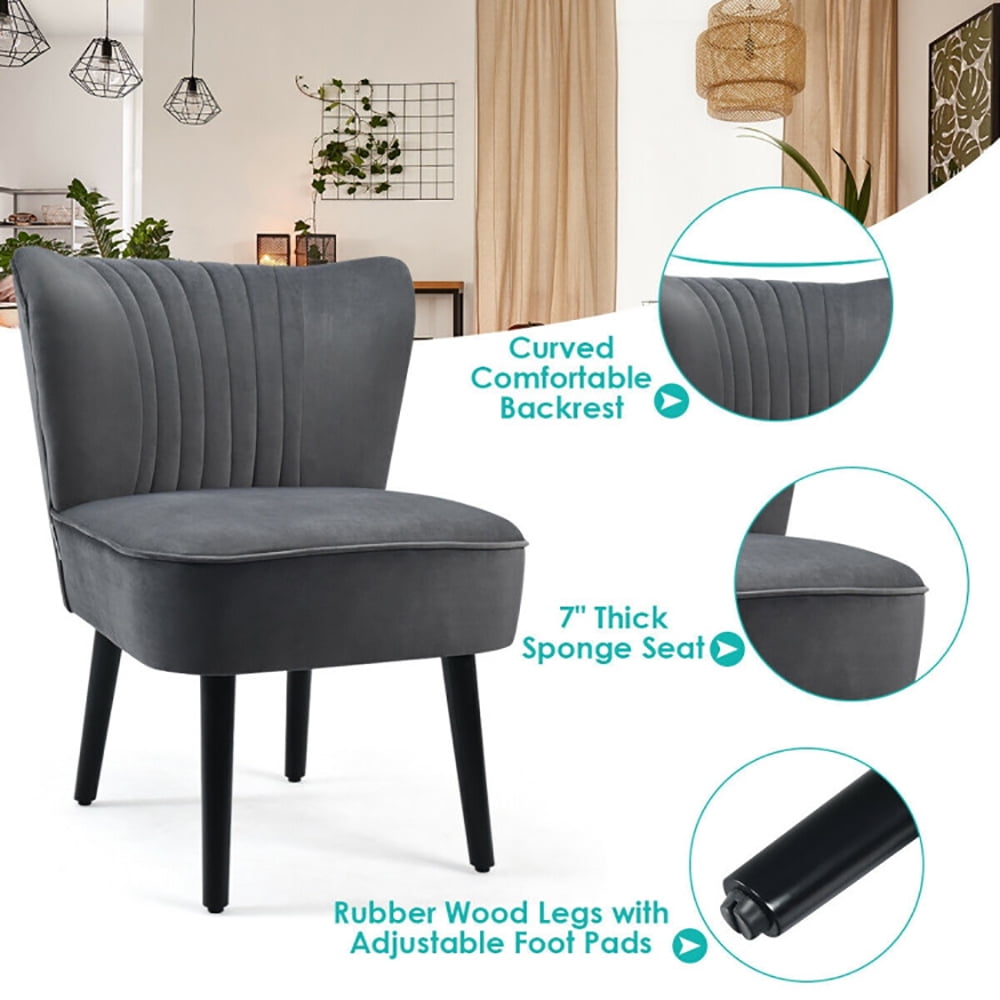 Finihen Upholstered Modern Armless Club Chairs, Set of 2 Upholstered Modern Leisure Club Chairs with Solid Wood Legs, Leisure Chairs Slipper Chairs for Living Room Bedroom, Gray