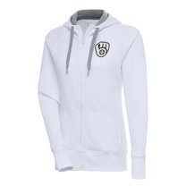 Women's Antigua  White Milwaukee Brewers Brushed Metallic Victory Full-Zip Hoodie